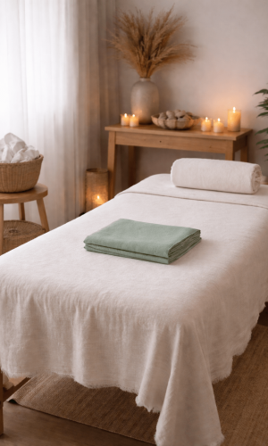 Salle de massage apaisante et soignée